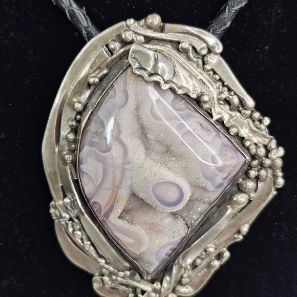 Stan Davidson Sterling Silver Brutalist Modernist Bolo Tie Large Stone 97g - Picture 2 of 13